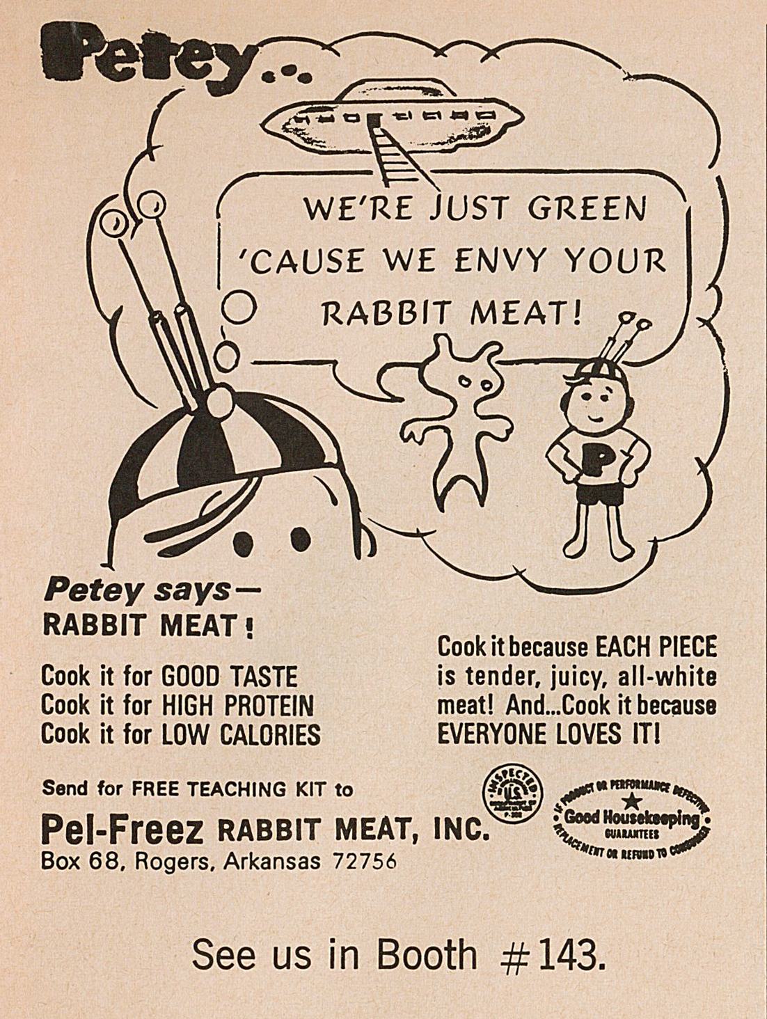 “We’re just green ’cause we envy your rabbit meat”: Petey meets the Martians in a trade-show ad