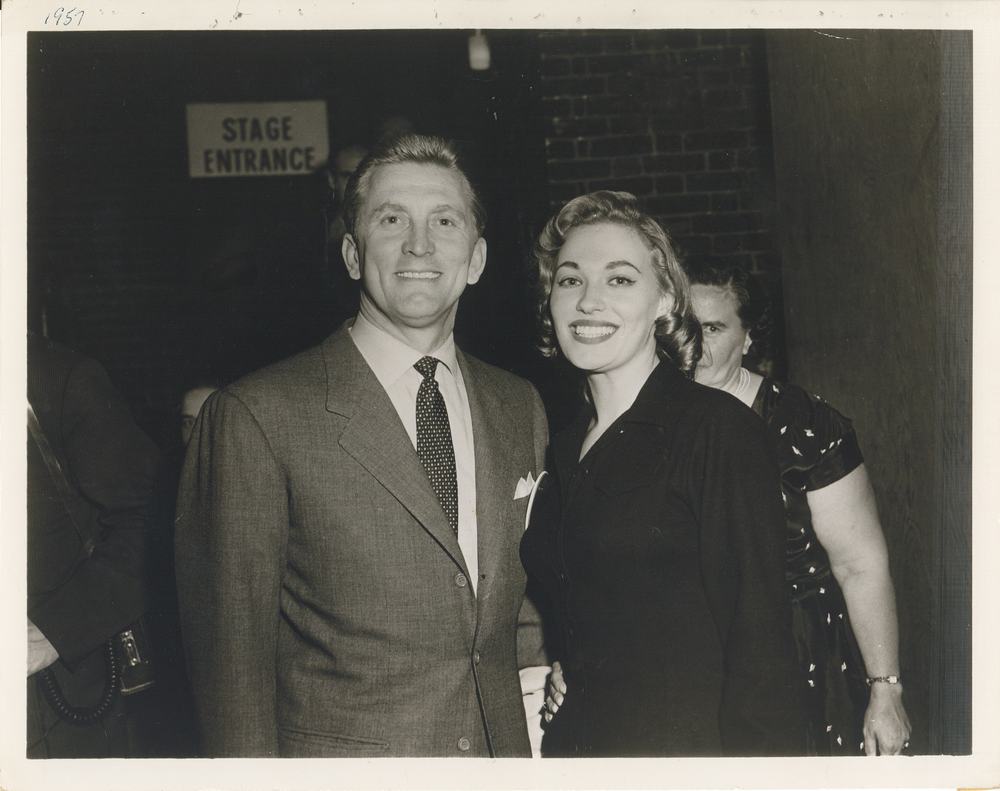 Actor Kirk Douglas with Lola Mason, “Miss Pel-Freez Frozen Rabbit Meat,” 1957